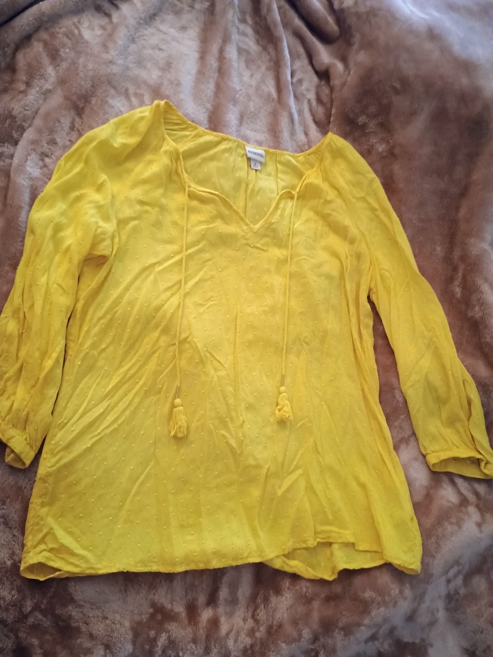 Merona Bright Yellow Tassel Peasant Blouse